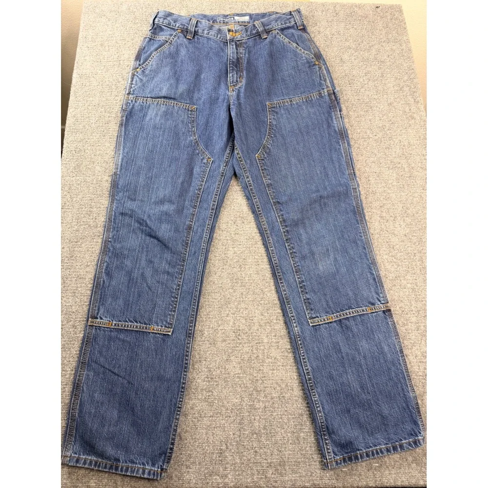 Carhartt Mens 32x34 Blue Cotton Loose Fit Double Front Logger Workwear Jeans MX
